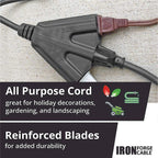 Iron Forge Cable 2 Pack of 25 Ft Outdoor Extension Cords with 3 Electrical Power Outlets - 16/3 SJTW Durable Black Cable with 3 Prong Grounded Plug for Safety, Great for Christmas Lights and Outside