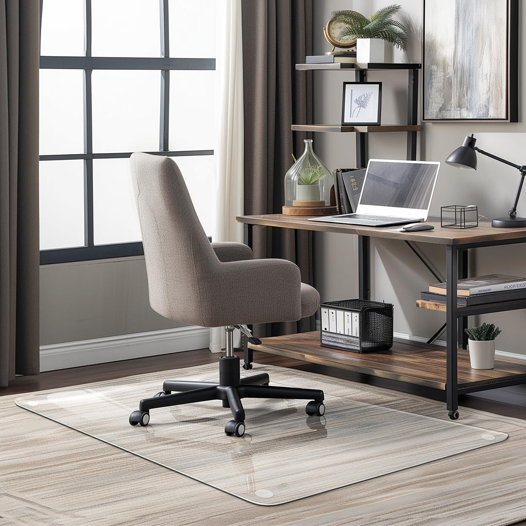 Furnbar Office Chair Mat for Carpet & Hardwood, Upgraded 29" x 48" Dual Use Tempered Glass Chair Mat for Chair and Footrest Under Desk