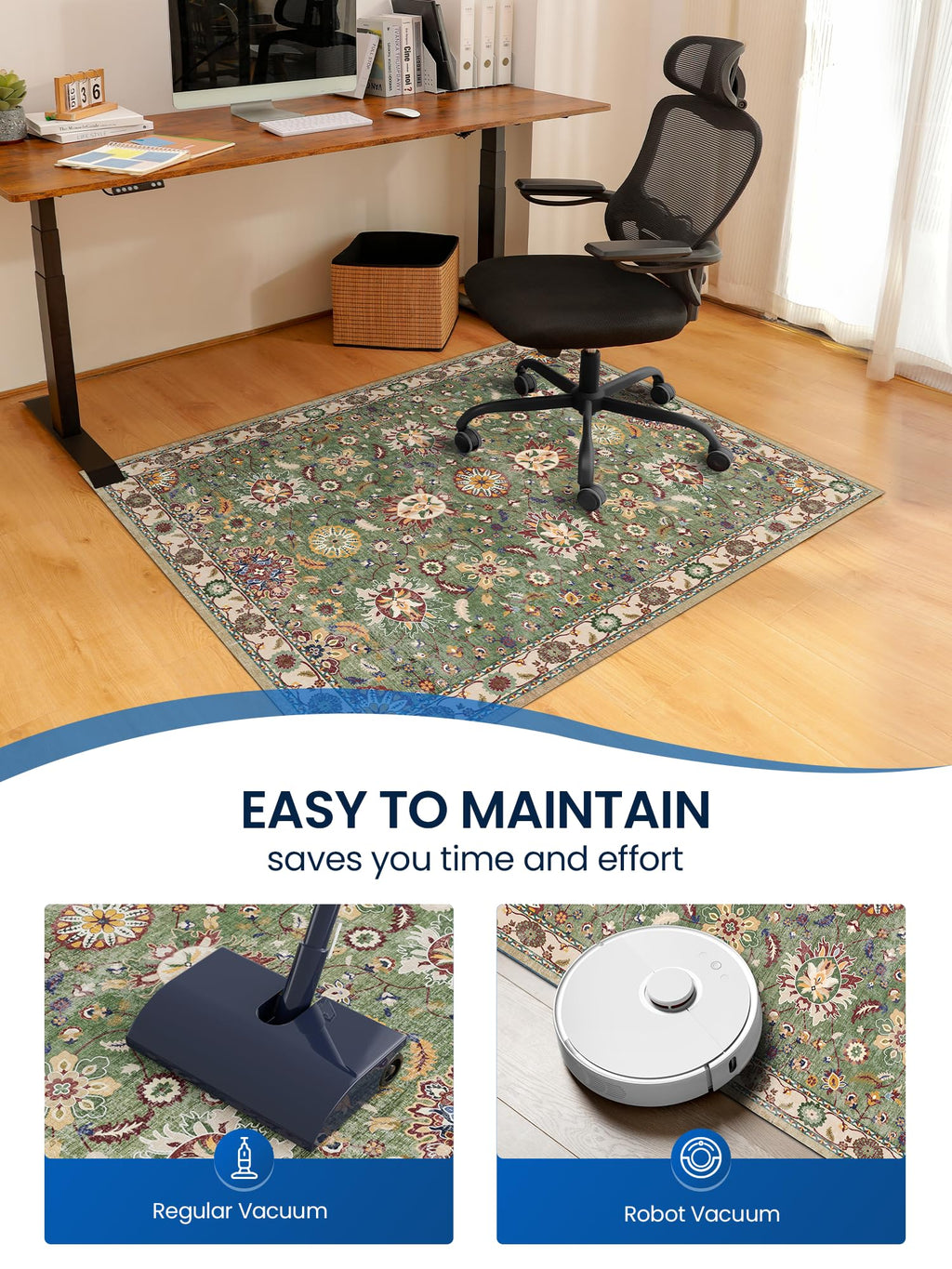 PROHALO Office Chair Mat for Hardwood Floor, 48"X 60" Desk Chair Mat for Hard Floors, Floor Mat for Office Chair，Under Desk Ofiice Rug for Rolling Computer Chair Gaming Chair-Green