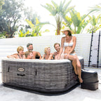 INTEX PureSpa Greystone Deluxe 6 Person Square Inflatable Hot Tub, Bubble Massage Spa Set with Energy Efficient Cover, 2 Headrests, & LED Light, 77 in x 28 in
