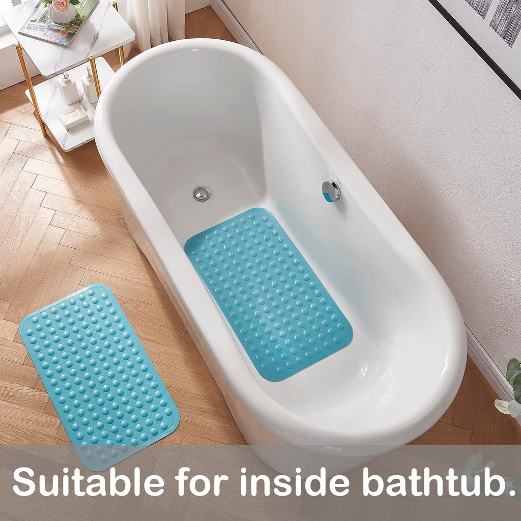 Yanzifly Bathtub Mat Non Slip Bath Mat for Tub Silicone Soft & Safe, Bath Tub Mat Non Slip Shower Mats, Suction Cups Bath Tub Anti Slip Matt for Kids Elderly Non Toxic, Machine Washable- Blue
