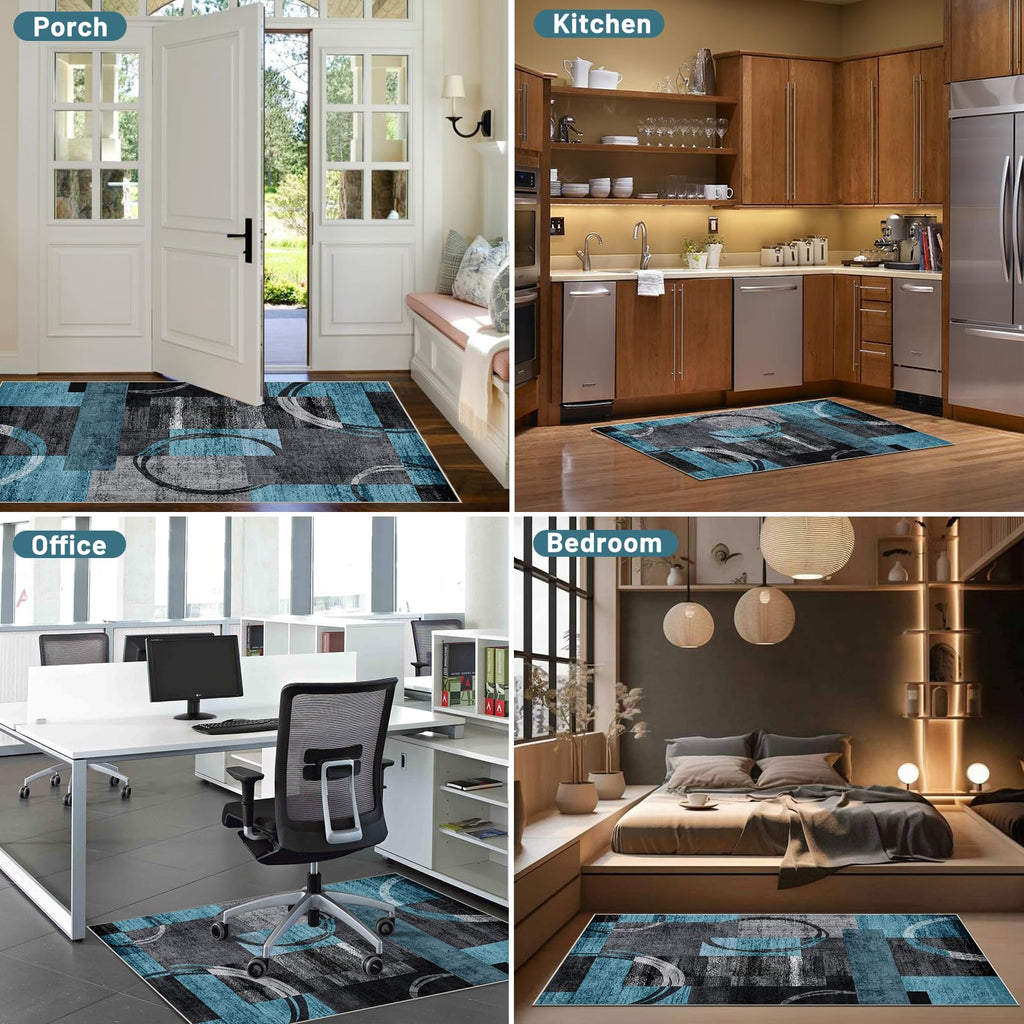 Office Chair Mat for Hardwood Floor&Tile Floor,36"X 48" Heavy Duty Desk Chair Mat for Hard Floors,Under Desk Rug for Rolling Computer Chair,Anti Slip,Low Pile Carpet Floor-Geo Blue Gray