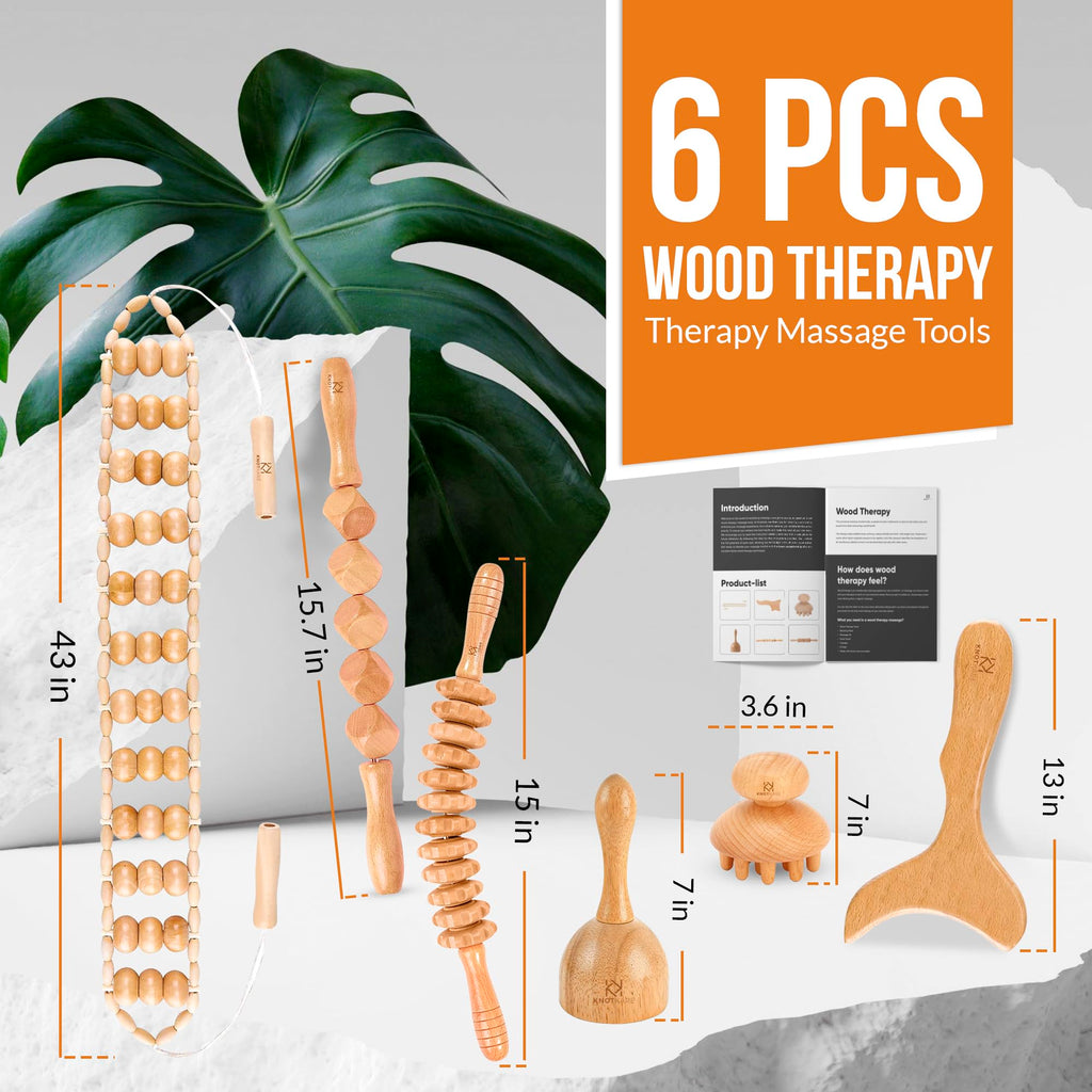 6pcs Wood Therapy Massage Tools Set-Easy to Use Maderoterapia Kit Professional-Cellulite Reduction-Muscle Pain Relief-Wooden Massage Roller Stick-Lymphatic Drainage-Body Therapy Tools-Body Sculpting