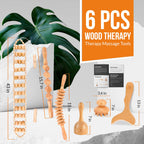6pcs Wood Therapy Massage Tools Set-Easy to Use Maderoterapia Kit Professional-Cellulite Reduction-Muscle Pain Relief-Wooden Massage Roller Stick-Lymphatic Drainage-Body Therapy Tools-Body Sculpting