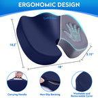 CushZone Office Chair Cushions, Memory Foam Coccyx Cushion for Tailbone Pain Office Chair Car Seat, Sciatica, Coccyx, Lower Back Pain Relief (Blue)