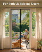 Magnetic Screen Door - 38.0'' x 82.0'' Retractable Screen Door Mesh for Entry Door or Sliding Door, Pet & Kid Friendly, Hands-Free Closure Keeps Bugs Out & Lets Breeze in, Stripe Black