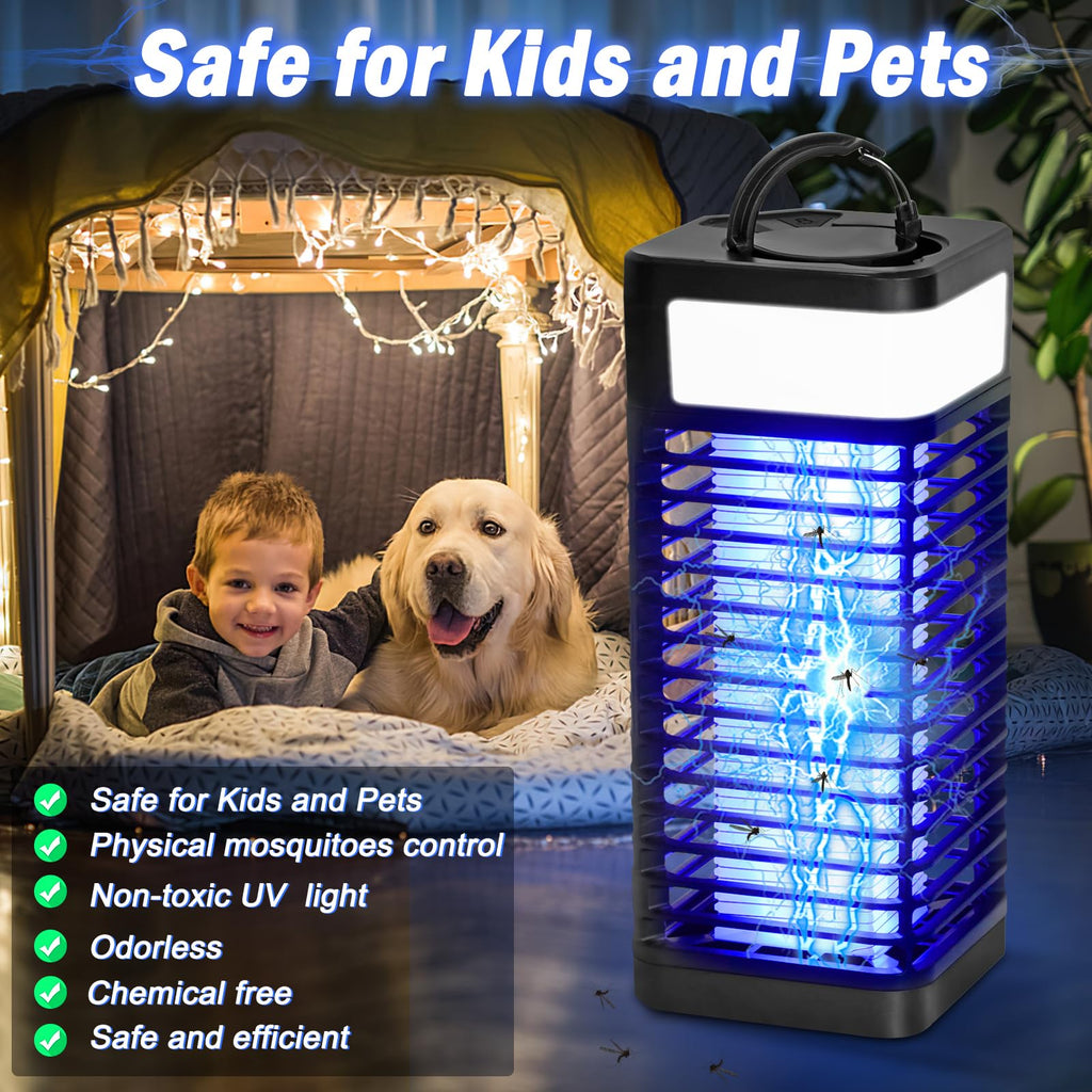 Bug Zapper Outdoor, Electric Mosquito Zapper, Fly Zapper Indoor, Wireless Mosquito Killer, Portable Fly Traps with LED Light for Home Garden, Patio, Kitchen, Camping Use (USB Powered/Rechargeable)