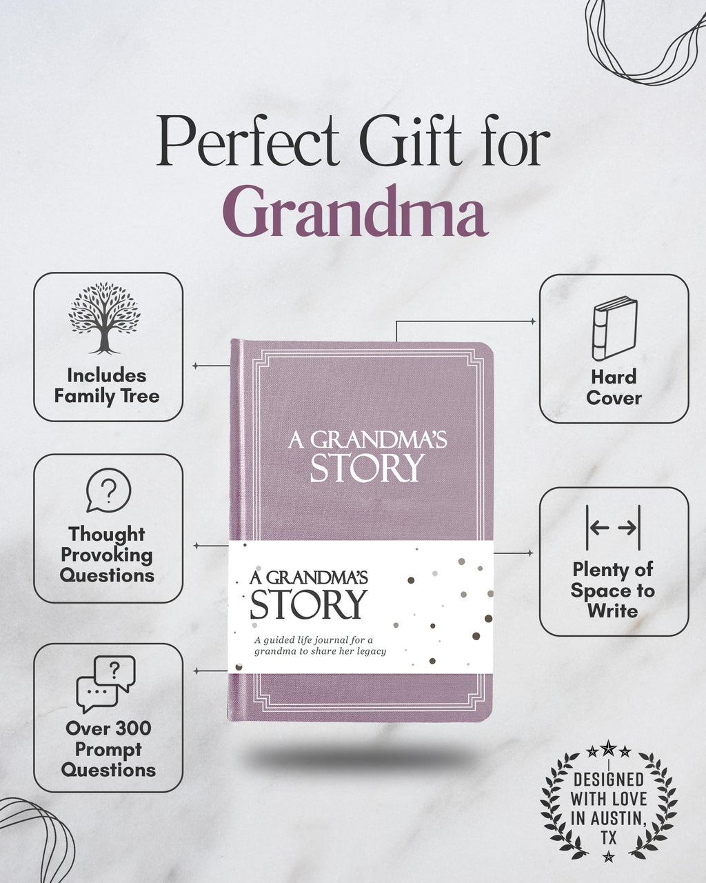 Grandma's Life Story Journal (Hardcover): A Meaningful Keepsake for Grandma to Share Her Journey and Memories, Book Includes 250+ Prompt Questions, Sentimental Grandma Gifts Idea, Sentimental Gifts for Grandma for Mother's Day, Birthday & Christmas