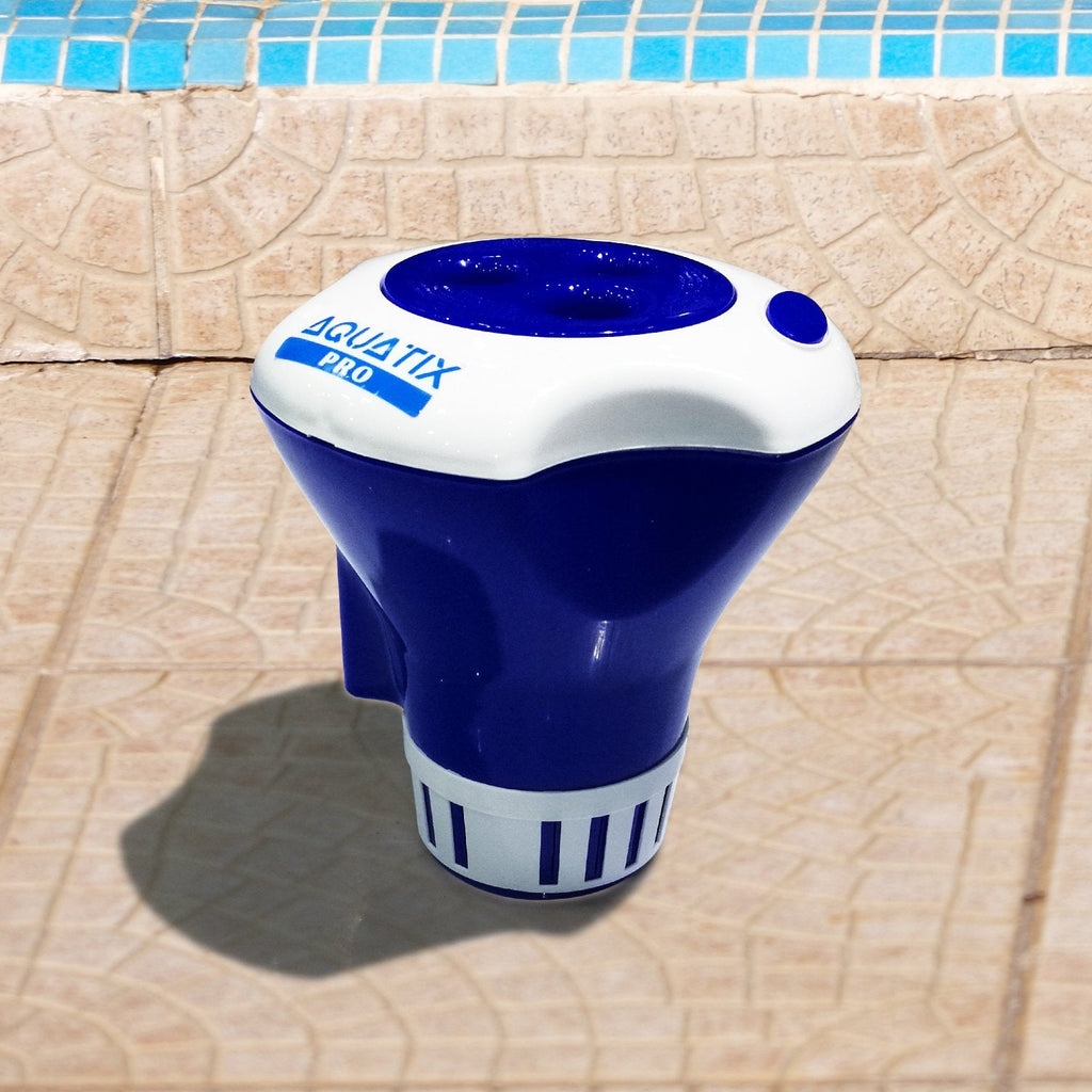 Aquatix Pro Pool Chlorine Floater Dispenser with Thermometer for 1 to 3 inch Tablets, Large & Durable Floating Dispenser for Spa, Hot Tub, In-ground & Above Ground Pools, Adjustable Flow Rate