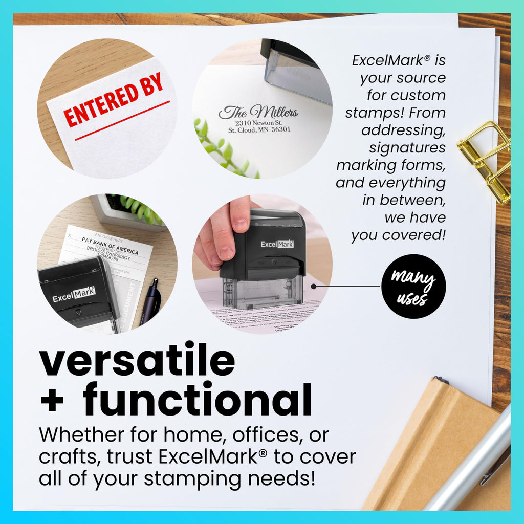 ExcelMark Custom Stamp – Clear & Crisp Impressions – Personalized Self-Inking Rubber Stamp – Use for Address Stamp and More (Medium)