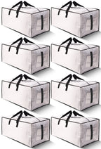 HOMESURE 8 Pack Large Strong Moving Bags with Zippers & Carrying Handles - Water-Resistant - Heavy Duty Storage Tote for Space Saving, Fold Flat, Alternative to Moving Box (Semi-Transparent)