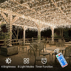 ICRGB Solar Rope Lights Outdoor, 66FT 200LED Solar Christmas String Lights with Remote, IP67 Waterproof Outdoor Lights, Timing, 8 Modes, Garden Christmas Lights Decorative for Porch Tree Pool, White