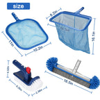 Ahomdoo Pool Cleaning Kit Professional Heavy Duty Leaf Skimmer Net, Deep Bag Rake & Wall Scrubber Brush, 4-Piece Pool Cleaning Equipment Set for Above Ground & Inground Pools (Pole Not Included)