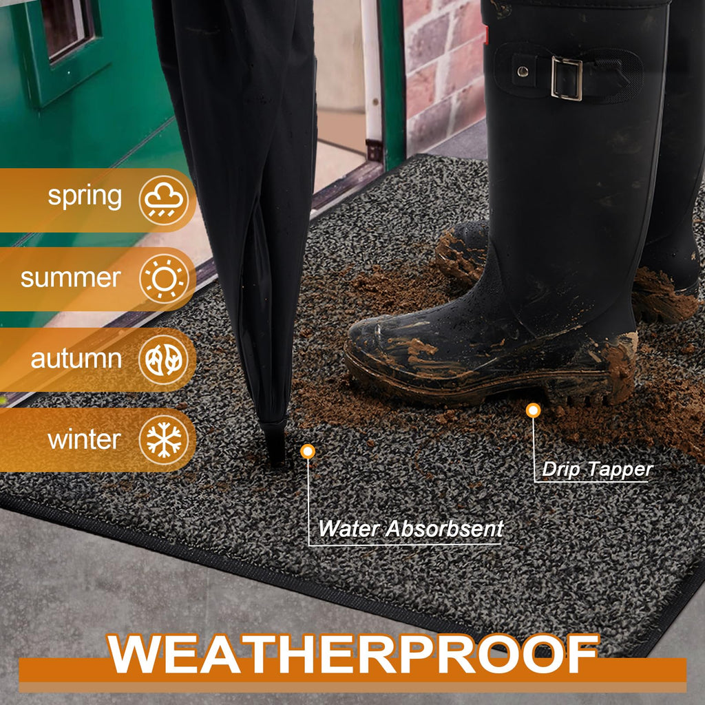 Mibao Dirt Trapper Door Mat for Indoor&Outdoor, 20" x 32", Grey Black,Washable Barrier Mat, Heavy Duty Non-Slip Entrance Rug Shoes Scraper, Super Absorbent Front Carpet