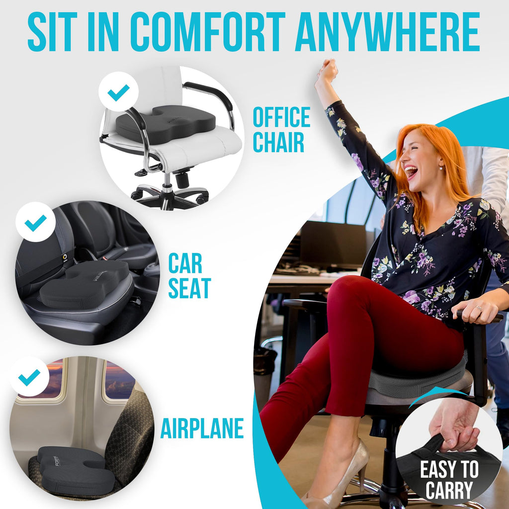 FORTEM Office Chair Cushion and Back Support for Office Chair, Lumbar Support Pillow, Memory Foam, Non Slip Sitting and Back Rest for Gaming, Car Seat Cushion, Chair Pad
