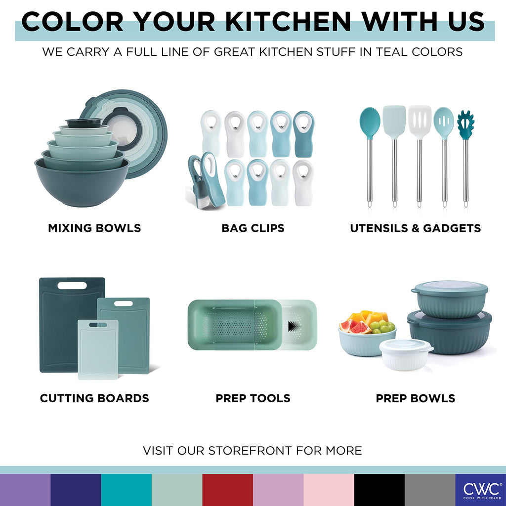 COOK WITH COLOR Prep Bowls with Lids- Wide and Deep Nesting Plastic Small Mixing Bowl Set with Lids, 12 Piece Set - Deep Bowls, Teal