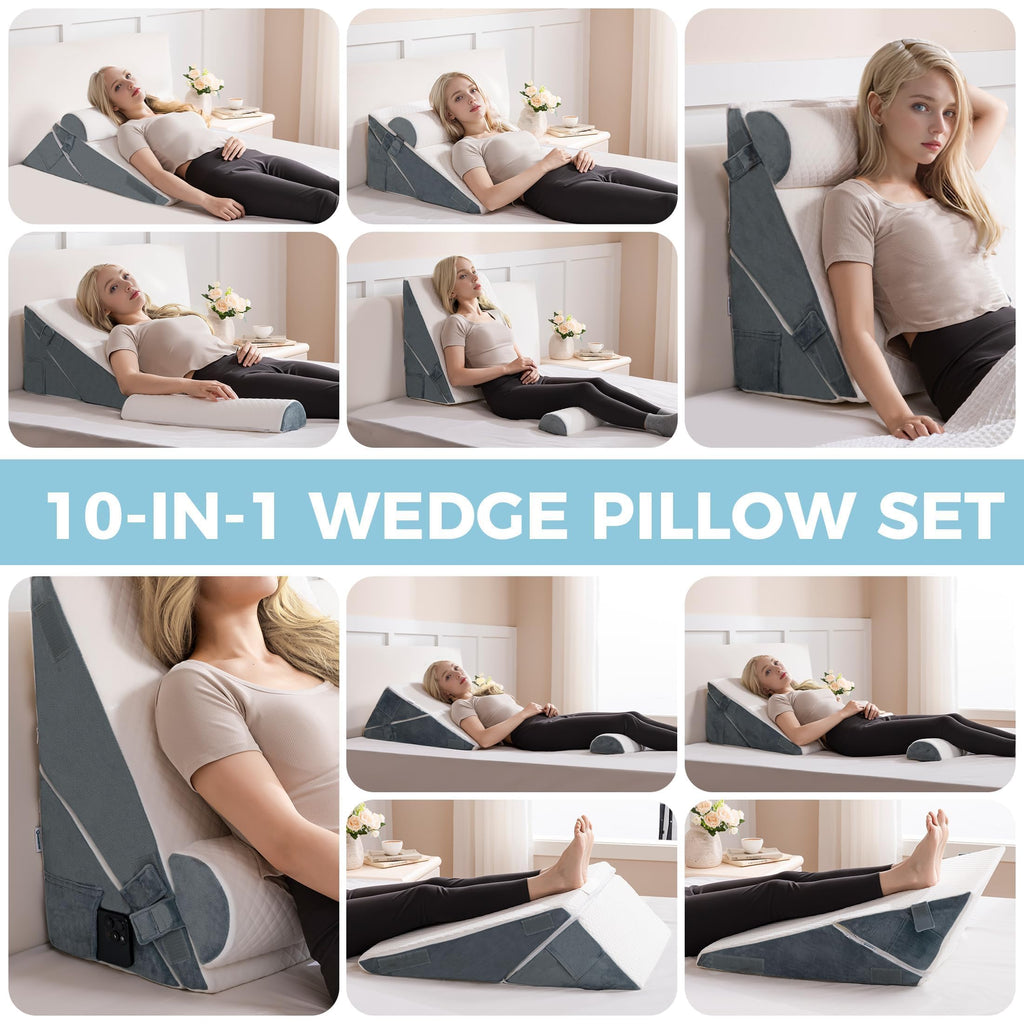 Ganondorf 3PCS Wedge Pillow Headboard Orthopedic Bed Wedge Pillows Set for Sleeping 9&12&22" Adjustable Premium Foam Elevated Triangle Body Pillow for Bed Sitting Up