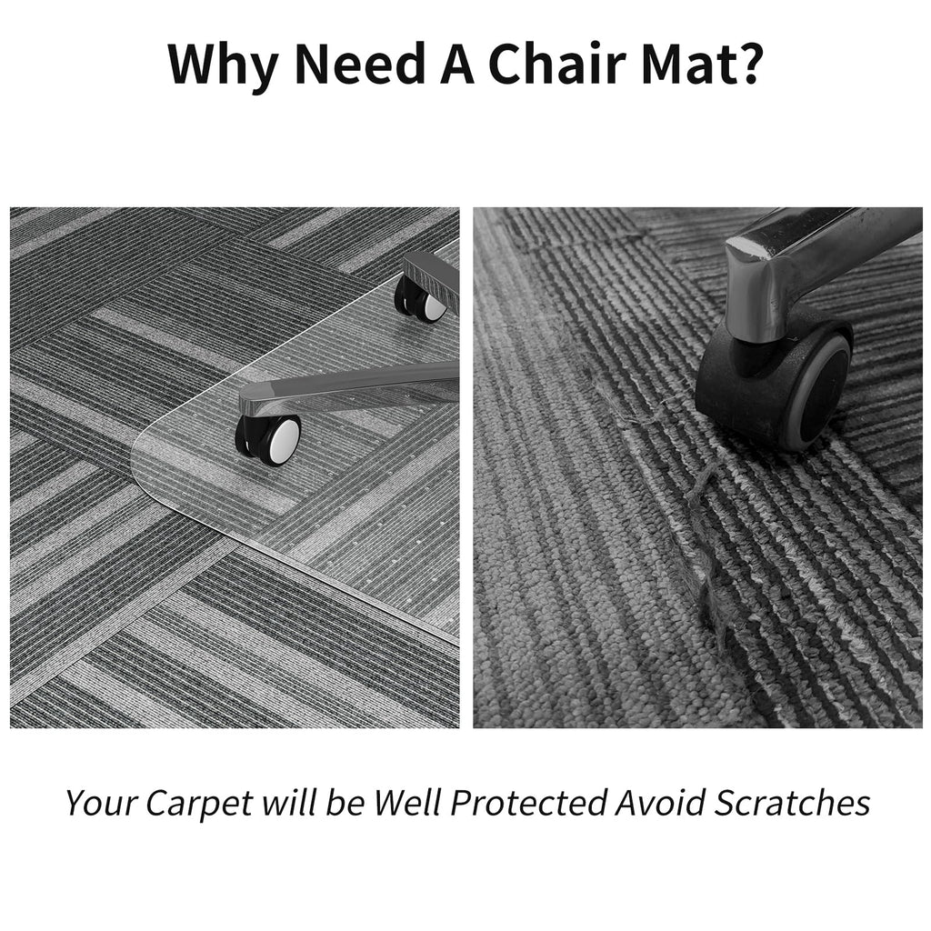 WASJOYE Office Chair Mat for Carpet, 30" x 48" Chair Mat for Carpet with Non-Slip Studded for Home and Office Low Pile Carpet