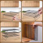 Cooling Rack for Baking 3 Tiers, 16" x 10" Cookie Cooling Wire Rack Stackable Collapsible Nonstick, Stainless Steel Baking Cooking Cooling Racks with Optimum Air Flow, Black