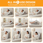 Ruqmuis 3PCS Wedge Pillow Set for After Surgery, Wedge Pillow Headboard, Adjustable 9&12 Inch Sleeping Wedge, Acid Reflux, Orthopedic Pillow Wedge for Back Pain Relief, Gerd, White/Grey