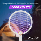 ASPECTEK Upgraded 3000V Electric Fly Swatter for Indoor and Outdoor, Portable, Foldable, Rechargeable with Improved Battery Life, USB Charging Cable, Include a Storage Bag