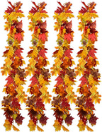 wohohoho 4 Packs Fall Garland Maple Leaf, 5.9Ft/Pieces Fall Leaves Garland 7 Maple Leaves Hanging Vines for Autumn Decor Halloween Thanksgiving Christmas Indoor Outdoor Decorations