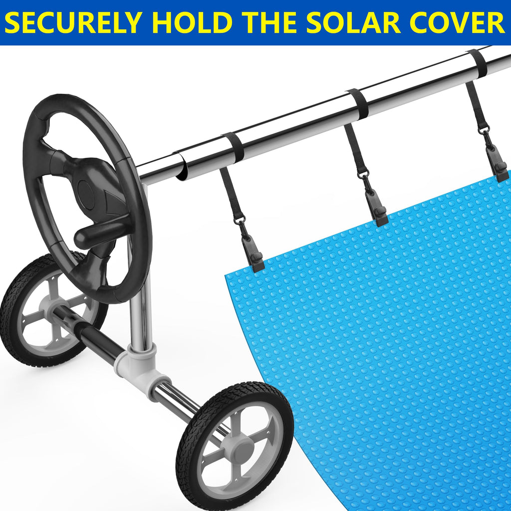 codree 24 Pcs Pool Solar Cover Reel Attachment Kit, Inground Swimming Pool Solar Cover Straps and Clips, Solar Blanket Strap Kit Including 8 Straps with Hooks, 8 Clips and 8 Touch Fastener (Black)
