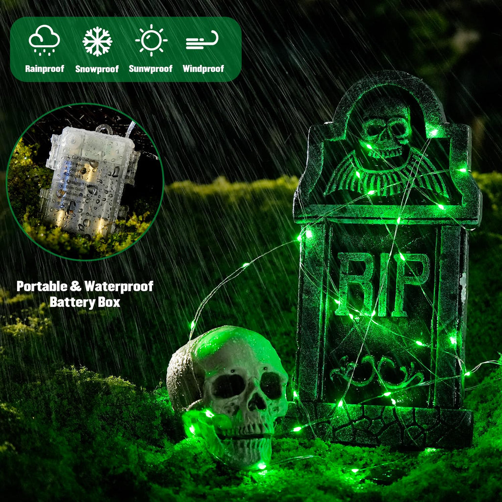 JMEXSUSS 2 Pack Green Fairy Lights Battery Operated, Total 200 LED 66ft Halloween String Lights with Remote, 8 Modes Green Christmas Lights for Bedroom St Patricks Day Halloween Decorations