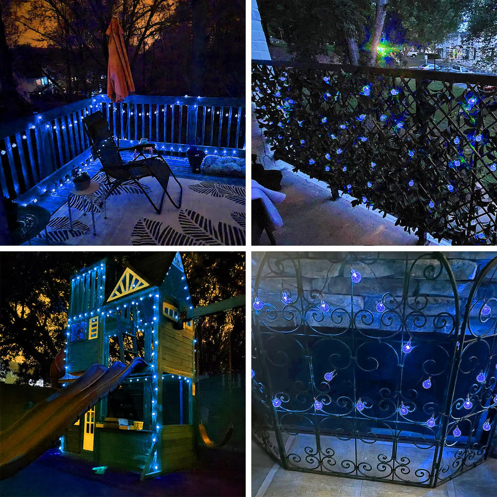 Blue 2-Pack 100 LED 64FT Crystal Globe Solar Christmas Lights, Outdoor Waterproof Solar String Lights with 8 Lighting Modes, Solar Outdoor Decorations for Tree Garden Patio Party Wedding Christmas
