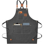 AFUN Chef Aprons for Men Women with Oversized Pockets, 16-Ounce Cotton Canvas Cross Back Heavy Duty Work Apron (Grey)