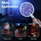 Nymrix Electric Fly Swatter Racket, 2 in 1 Mosquito Bug Zapper 4100V Handheld Mosquito Killer with 1800 mAh Rechargeable Battery, Purple Lightand 3-Layer Safety Mesh for Indoor Outdoor Blue Two-Pack
