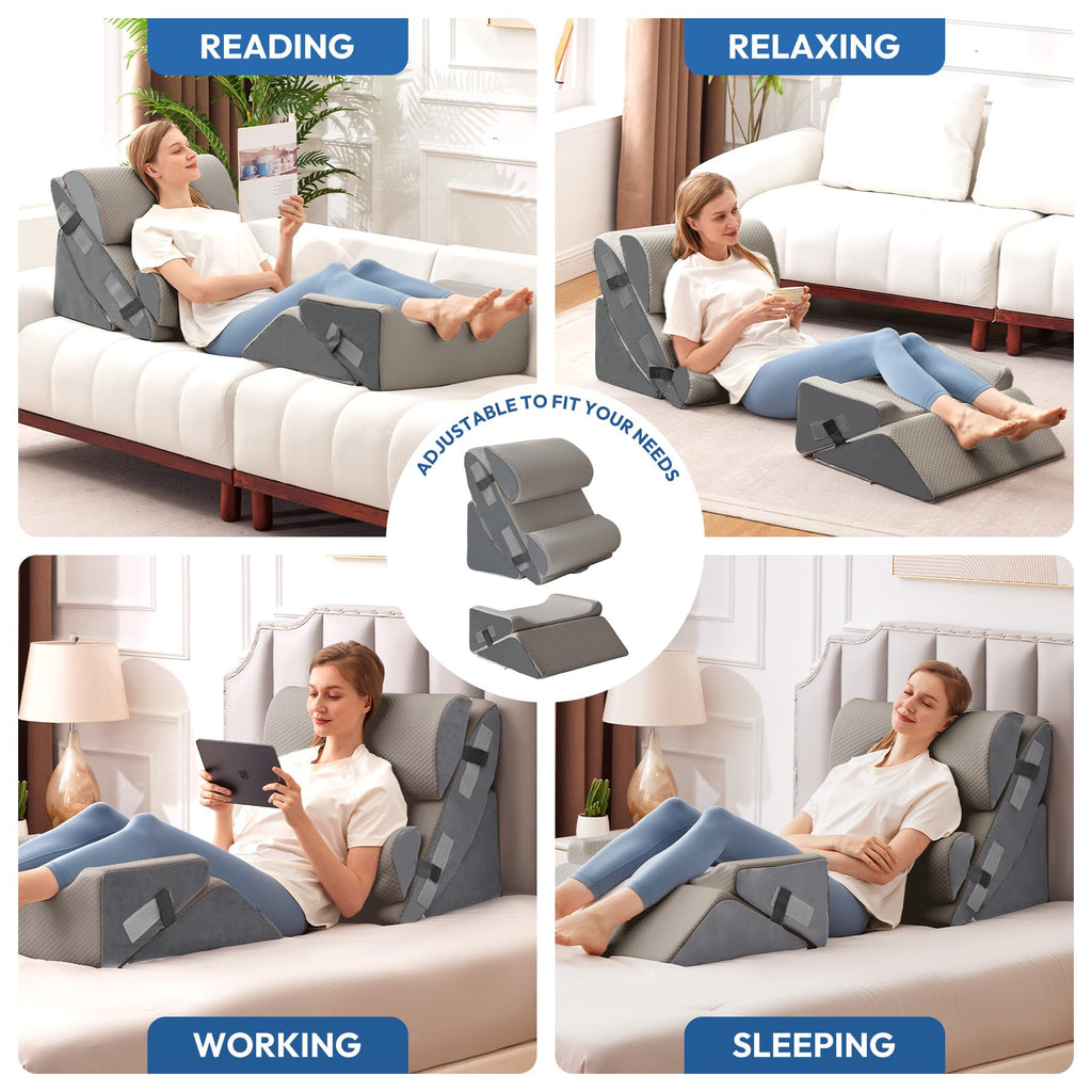 Ahpmeoa 6PCS Wedge Pillow Set for After Surgery, Sit Up Pillow for Bed, Back Support Pillow, Bed Wedge for Shoulder, Leg Pain Relief, Post Surgery Pillow for Sleeping, Acid Reflux, Grey