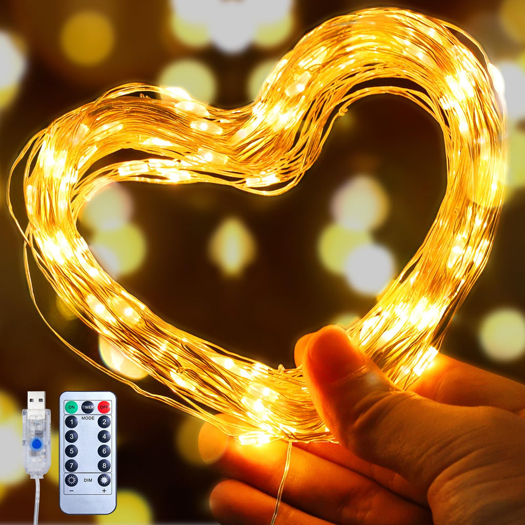 Minetom USB Fairy Lights Plug in, 66 Feet 200 LED Twinkle String Lights with Remote and Timer, Waterproof 8 Modes Starry Lights for Indoor Wreath DIY Party Wedding Christmas Decoration, Warm White