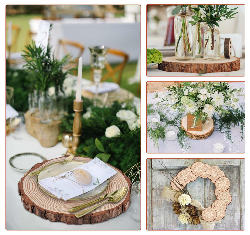 ilauke 8Pcs 9-10inch Natural Wood Slices for Centerpieces, Large Unfinished Wood Circles Round Wooden Centerpieces for Tables/Wedding/Christmas/Party/Home Decoration/DIY Crafts