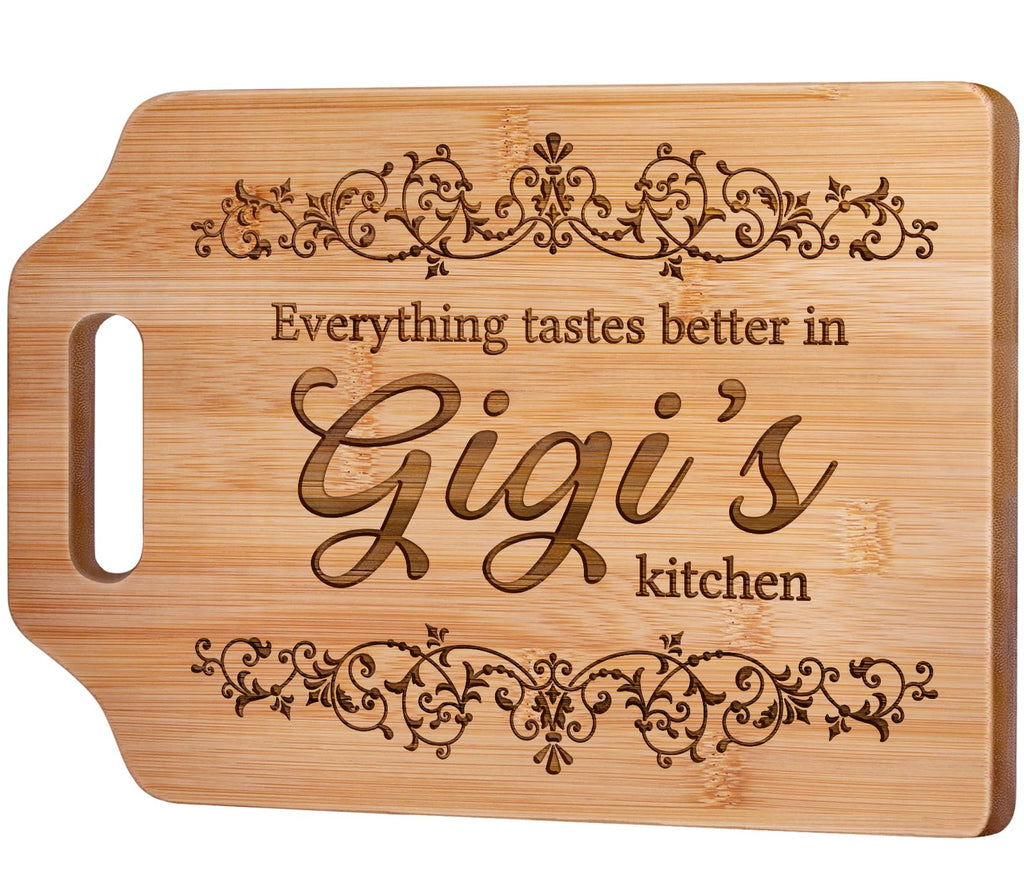 AceThrills Gigi Gifts for Grandma - Engraved Bamboo Cutting Board 12.3"L × 8.7“W × 0.4"Th - Gifts for Gigi Christmas, Birthday Gift for Gigi from Grandkids Granddaughter Grandson