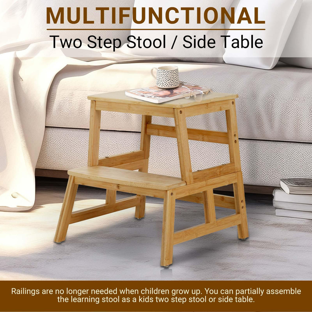 COSYLAND Kids Kitchen Step Stool，Toddler Standing Tower with CPC Certification, Removable Anti-Drop Railing Safety Rail Enjoys Unique Patented Design A Anti-tip Structure More Stable, Natural Bamboo