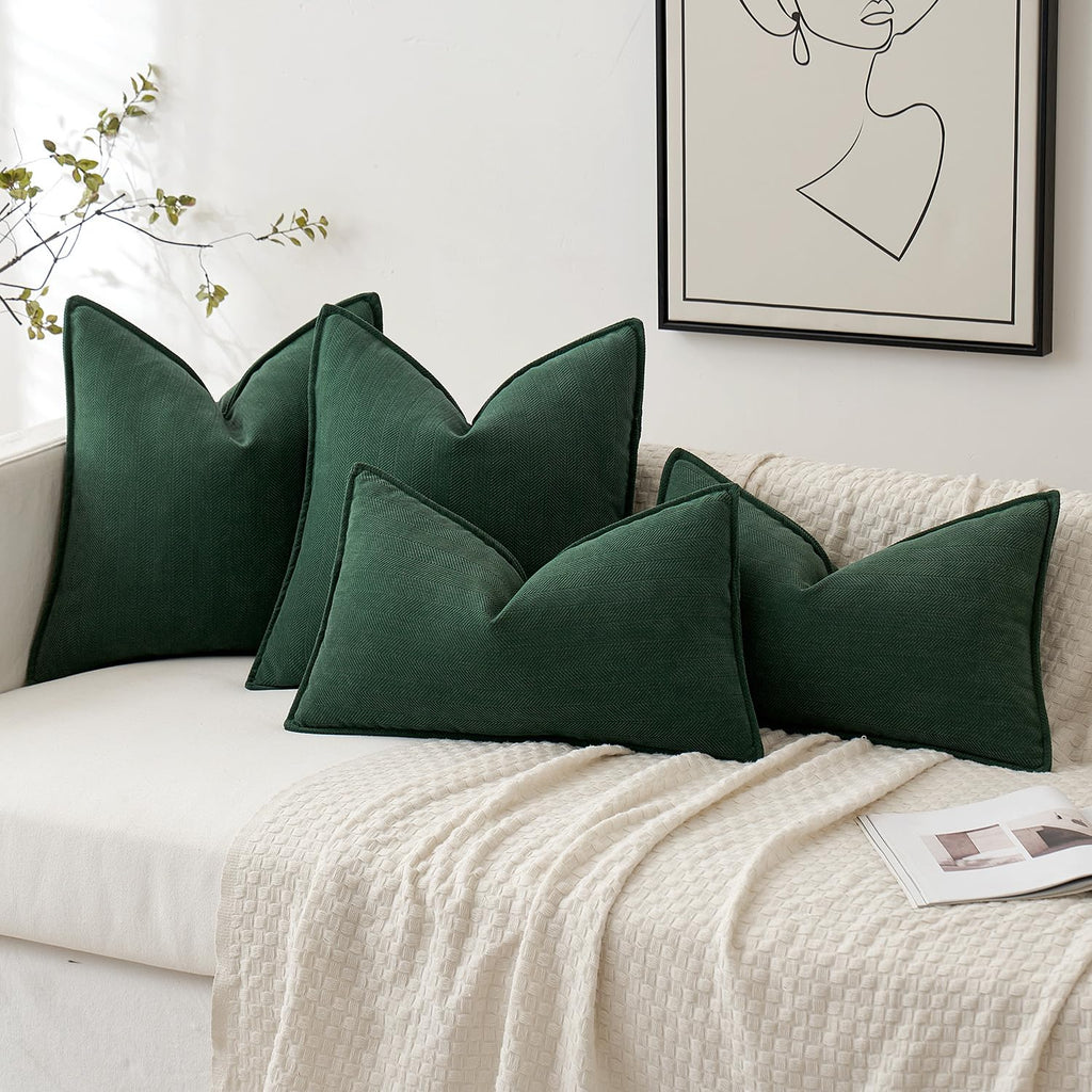 MIULEE Pack of 2 Christmas Green Decorative Pillow Covers 20x20 Inch Soft Chenille Couch Throw Pillows Farmhouse Cushion Covers with Elegant Design for Sofa Bedroom Living Room Home Decor
