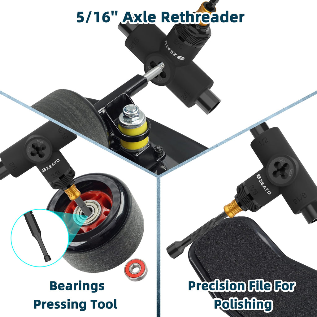 Zeato All-in-One Skate Tools Multi-Function Portable Skateboard T Tool Accessory with T-Type Allen Key and L-Type Phillips Head Wrench Screwdriver - Upgrade Black & Black