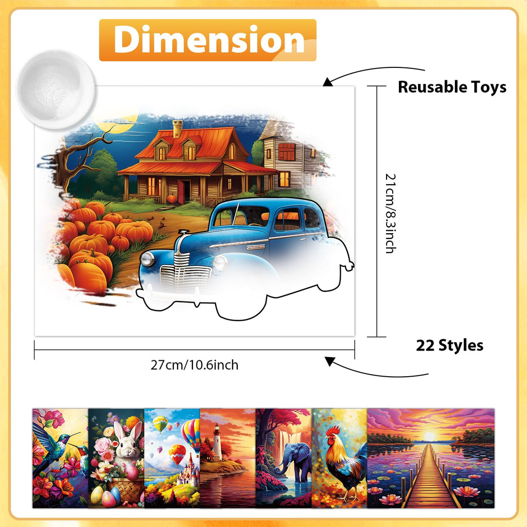 22 Pcs Dementia Products for Elderly Reusable Water Painting Toys Kit Flower Bird Dementia Alzheimer's Activities for Adults Seniors Dementia Toys Water Doodle Coloring Set Drawing Brush Game Gifts