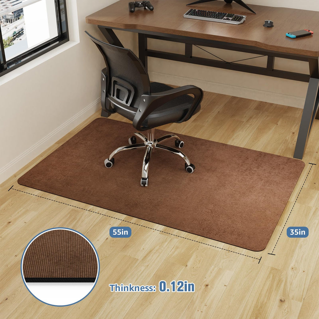 Placoot Office Chair Mat for Hardwood Floor, 55"x35" Corduroy Surface Computer Chair Mat, Desk Chair Mat, Large Anti-Slip Rubber Bottom Floor Protector for Home Office Brown