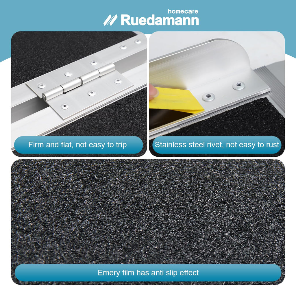 Ruedamann 4'L x 28.1" W, Holds up to 600Lbs, Wheelchair Ramp with Non-Slip Surface, Portable Aluminum Wheelchair Ramp, Folding Ramps for Wheelchairs, Home, Steps, Stairs, Handicaps, Doorways