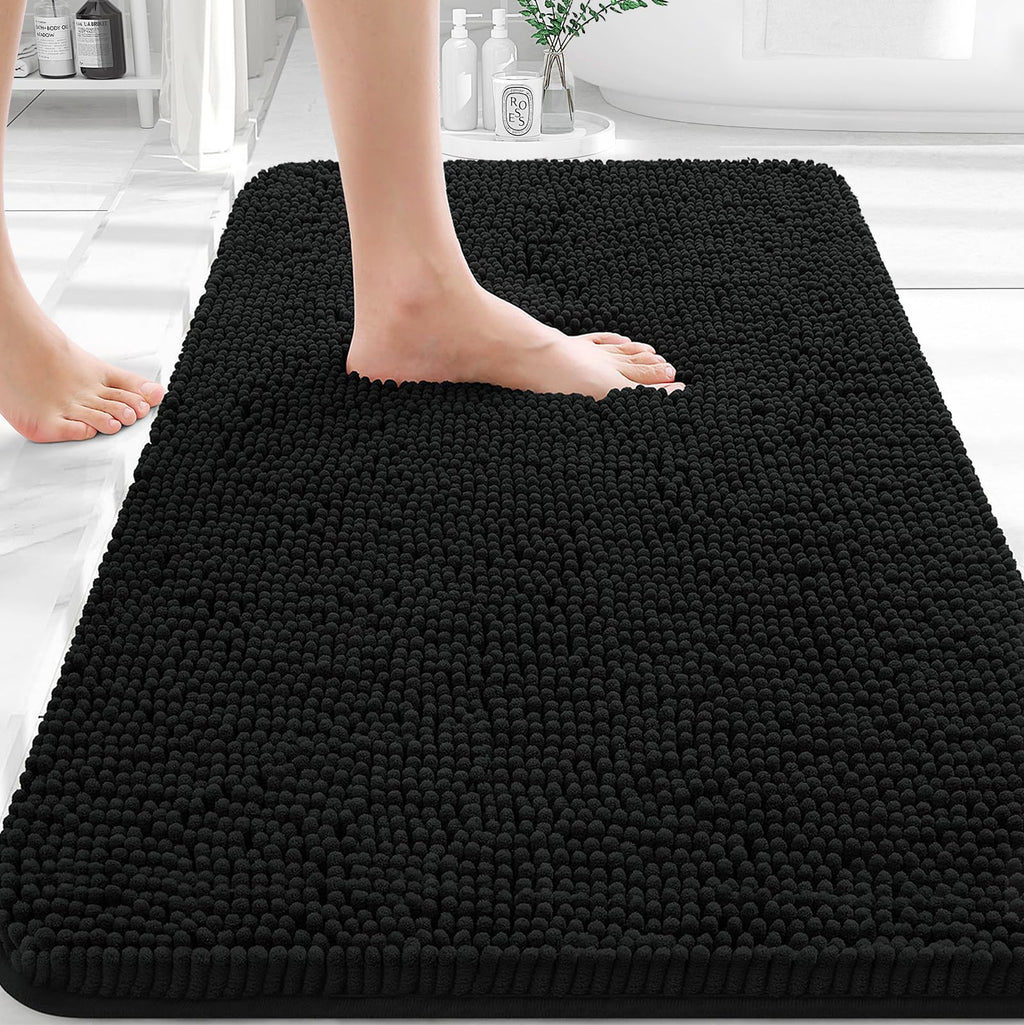 Black Bathroom Rug 30x20, Extra Soft Absorbent Chenille Bath Rugs, Rubber Backing Quick Dry, Machine Washable Bath Mats for Bathroom Floor, Tub and Shower, Home Decor Accessories