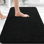 Black Bathroom Rug 30x20, Extra Soft Absorbent Chenille Bath Rugs, Rubber Backing Quick Dry, Machine Washable Bath Mats for Bathroom Floor, Tub and Shower, Home Decor Accessories