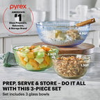 Pyrex Colors Tinted 6-PC Full Set, Small/Medium/Large Glass Mixing Bowls With Lids, Nesting Space Saving Set of Bowls For Prepping and Baking, 1.3QT, 2.3QT & 4.5QT