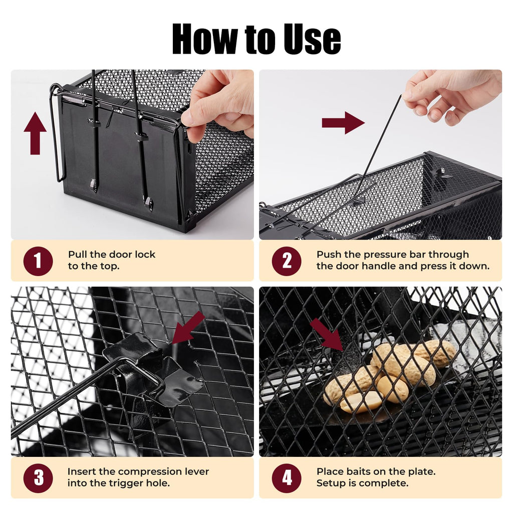 Pivmuth 2 Pack Humane Rat Traps 12.5"x5.5"x4.5", Reusable Mouse Traps for Indoor/Outdoor Use, No-Kill Live Capture for Chipmunks, Squirrels, Rats, Mice
