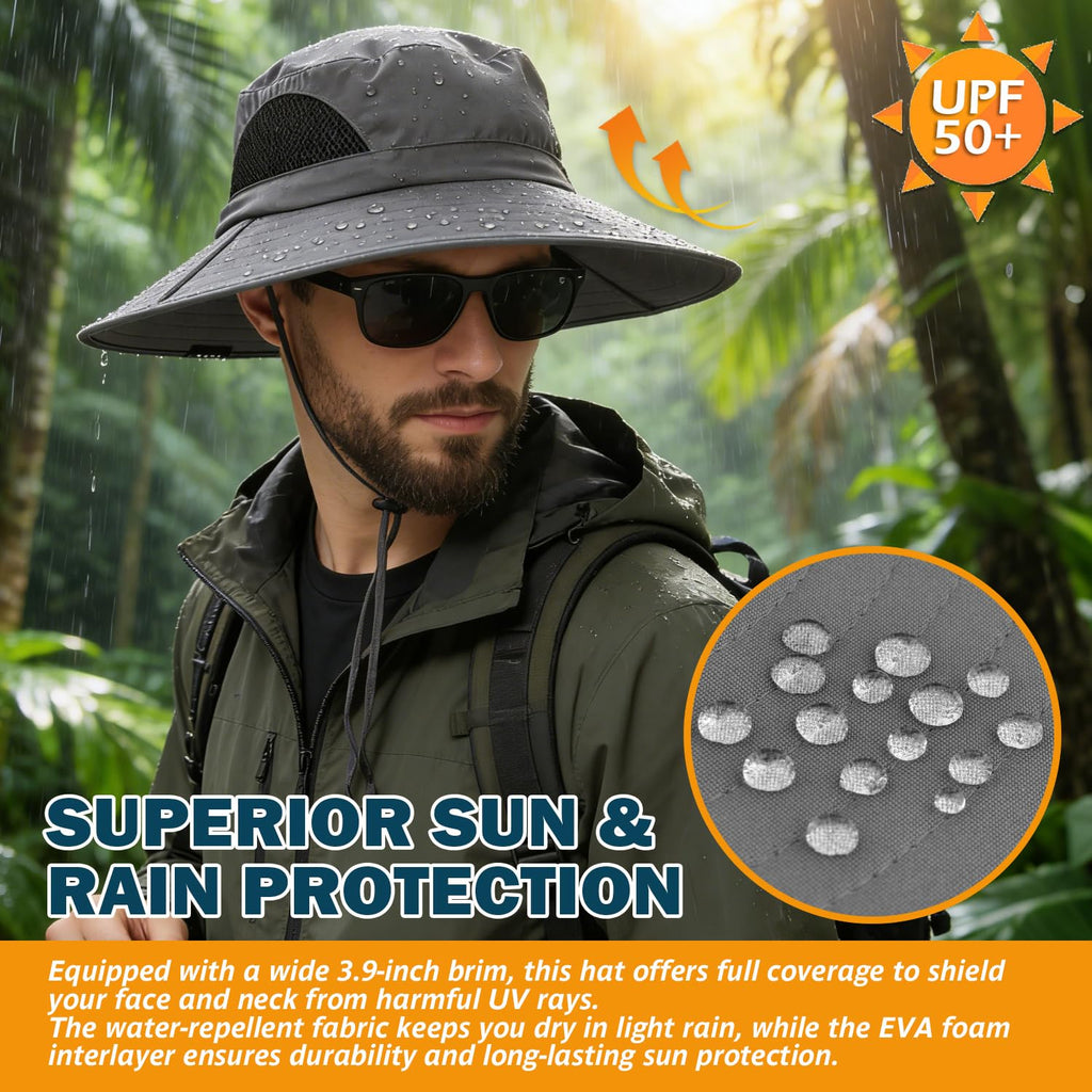Men's Waterproof Sun Hat, Outdoor Sun Protection Bucket Safari Cap For Safari Fishing Hunting Dark Gray One Size