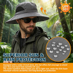 Men's Waterproof Sun Hat, Outdoor Sun Protection Bucket Safari Cap For Safari Fishing Hunting Dark Gray One Size