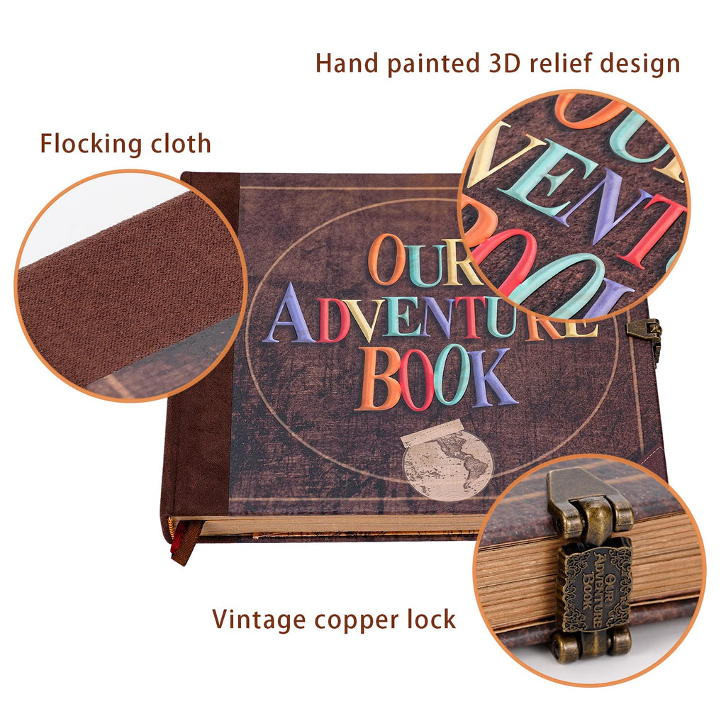 JIMBON Our Adventure Book Scrapbook Photo Album Retro Style Embossed Letter Cover Travel Diary Journal Scrap Book Kit For Couples,Memory Book For Anniversary Wedding