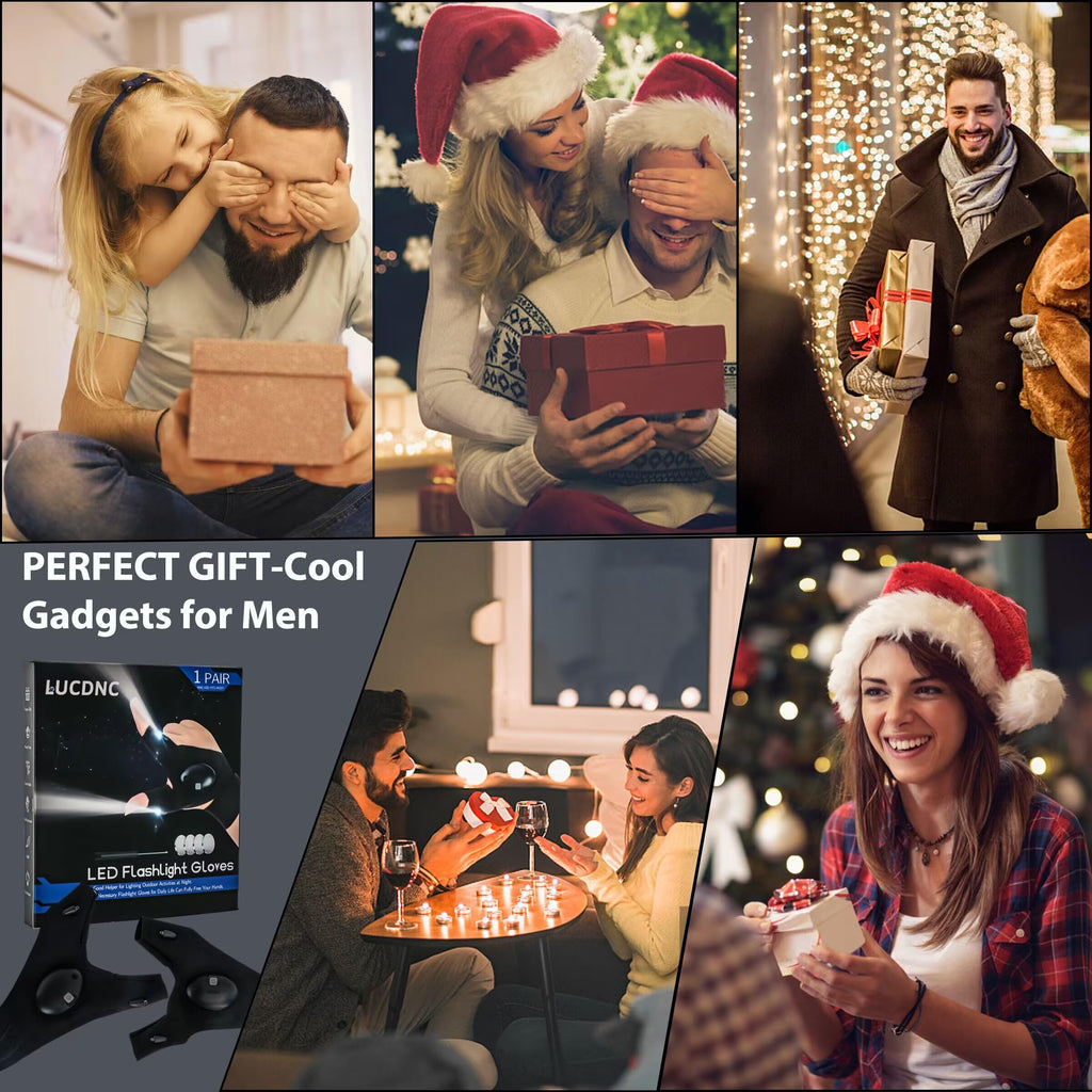 lucdnc LED Flashlight Gloves Gifts for Men Christmas Stocking Stuffers for Adults Cool Gadget Tools Unique Men Birthday Gifts