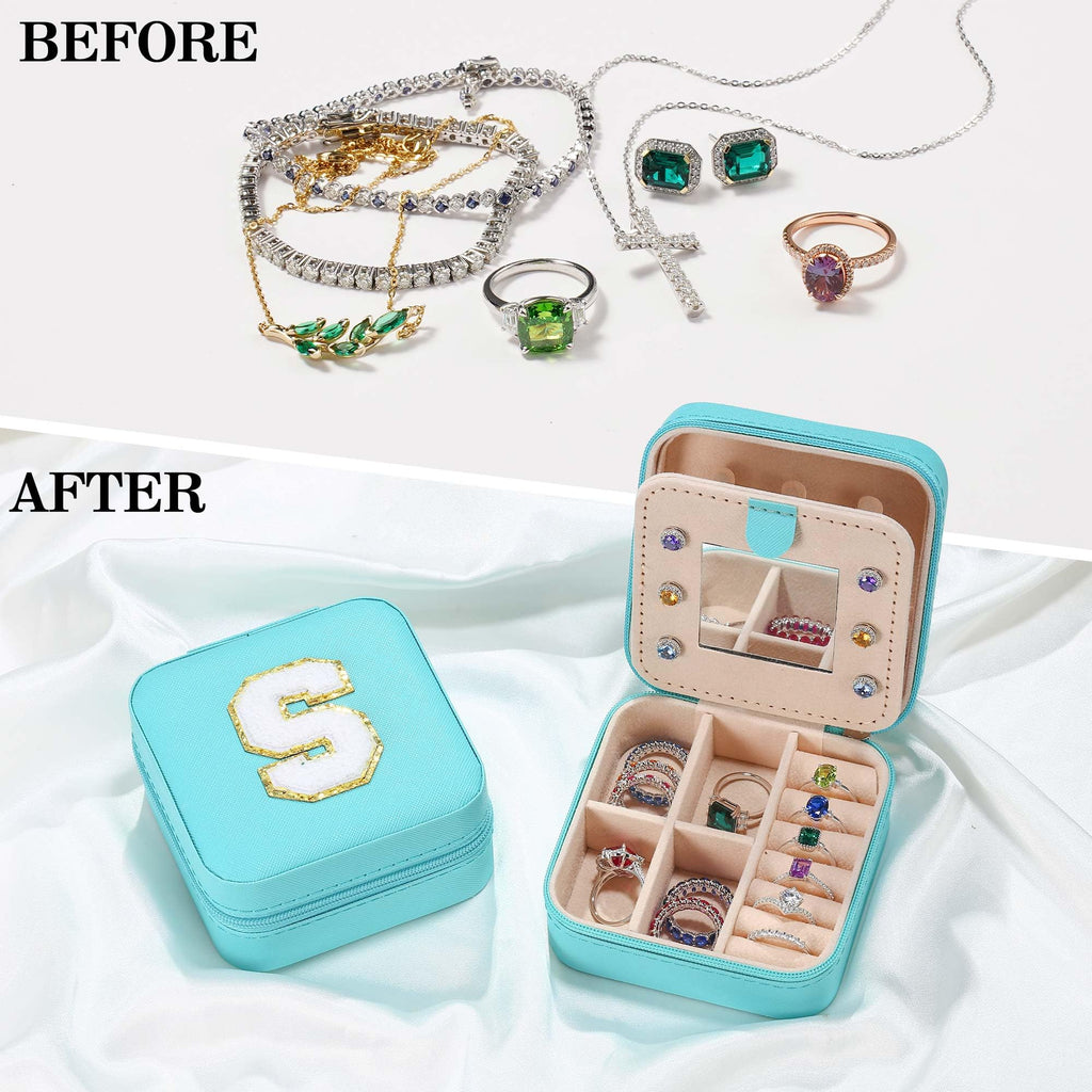 Parima Valentines Day Gifts for Girls - Travel Jewelry Case for Girls Jewelry Box | Gifts for Friends Women Unique Christmas Gifts for Women | Friends Gifts Personalized Gifts - Letter J, Aqua Blue